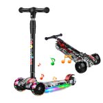 Trottinette enfants avec lumires et musique hauteur rglable roues larges capacit max 100 kg pour garons ...