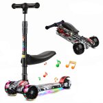 Trottinette enfants avec lumi�res et musique hauteur r�glable roues larges capacit� max 100 kg pour gar�ons ...