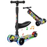 Trottinette enfants avec lumi�res et musique si�ge amovible & pliable roues larges hauteur r�glable capacit� ...