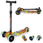 Trottinette patinette pour enfants pliable avec 3 roues led lumi�re hauteur r�glable 55 - 76cm maximum ...