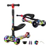 Trottinette avec sige 3 en 1 3 roues plateau antidrapant led patinette rglable en hauteur pour les ...