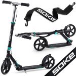 Trottinette urbaine - janshop - noir et turquoise - hauteur r�glable - pliable - grandes roues - frein ...