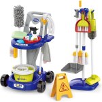 Trousse de nettoyage enfant trousse - chariot m�nage jouet bleu avec aspirateur et accessoires