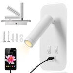 Ttlife liseuse de chevet 3w + 9w 3000k fixation murale spot rotatif applique murale led avec interrupteur ...