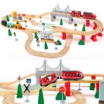Ttlife train en bois enfant 72pcs ensemble de train en bois circuit train enfant avec rails en bois train ...