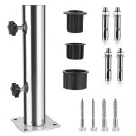 Tube de parasol r�glable en inox - support / pied 4 trous avec 3 anneaux r�ducteurs pvc