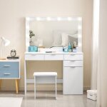 Tukailai ensemble de coiffeuse blanche de grande taille avec lumires led hollywood miroir et tabouret ...