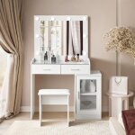 Tukailai ensemble coiffeuse et tabouret table en verre coiffeuse avec meuble de rangement extensible ...