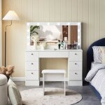 Tukailai grande coiffeuse avec miroir  lumire led hollywoodienne table de maquillage avec miroir long ...