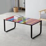 Tukailai table basse en verre pour salon table basse noire avec rangement cadre en mtal pour bureau ...