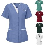 Tunique m�dicale femme - blouse infirmi�re - col en v - manches courtes - bleu bondi - coupe loose