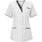 Tunique m�dicale femme col en v blouse medicale femme banche manche courte uniforme de travail blouse ...