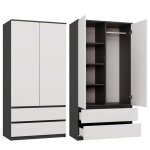 Turin - armoire de chambre - penderie multifonctions - 2 portes + 2 tiroirs - dressing - anthracite et ...