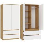Turin - armoire de chambre - penderie multifonctions - 2 portes + 2 tiroirs - dressing - artisan et blanc ...
