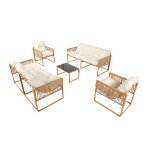 Turini - salon de jardin 8 places effet rotin coussins blancs