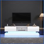 Tv lowboard 160cm wei� hochglanz - led beleuchtung app - steuerung anti - kipp f�r 60 - zoll - fernseher ...