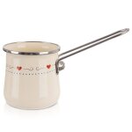 Cafeti�re turque �maill�e - orion - 600 ml - �mail cr�me - motif c?urs - 22x10x12 cm - compatible lave ...