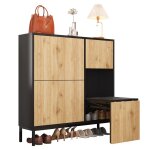 Armoire � chaussures 100x25x100 cm avec trois volets meuble a chaussures avec tabouret meuble entree ...