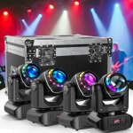 Uking - 120w dj lyre led - lumire de scne 10 gobos 8 couleurs - tlcommande - pack de 4 avec flycase ...