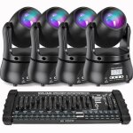 Uking 120w jeux de lumiere dj - lyre led rgbw dmx beam - lumi�re de sc�ne pack de 4 avec console 384 ...