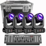 Uking 230wdj lyre led dmx512 - jeux de lumiere dj beam gobo 18 prisme - pack de 4 avec flightcase & console ...