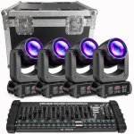 Uking 230wdj lyre led dmx512 - jeux de lumiere dj beam gobo 18 prisme - pack de 4 avec flightcase & console ...