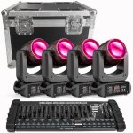 Uking 250wdj lyre led dmx512 - jeux de lumiere dj beam gobo 18 prisme - pack de 4 avec flightcase & console ...