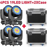 Uking 4pcs 380w 19 led rgbw 4 en 1 lyre led avec 2 flycase - lumire de scne dmx zoom beam wash jeux ...