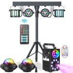 Uking ensemble de 6 jeux de lumi�re compacts et puissants + machine � fum�e + portique r�glable lumi�re ...