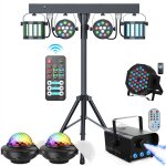Uking ensemble de 7 jeux de lumi�re compacts et puissants + portique lumi�re dj + machine � fum�e lumi�re ...