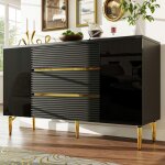 Ulife buffet noir avec porte de tiroir  damier accents dors brillants tiroirs triples adapt au salon ...