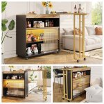 Ulife buffet rtractable moderne noir bar rtractable avec led lot de cuisine table bistrot pour salle ...