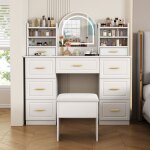 Ulife commode blanche avec miroir avec �clairage led coiffeuse � 9 tiroirs commode pour salon chambre ...