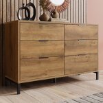 Ulife enfilade en chêne foncé commode enfilade à 6 tiroirs enfilade pour chambre et salon Ulife enfilade en chêne foncé commode enfilade à 6 tiroirs enfilade pour chambre et salon