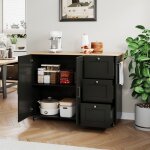 Ulife enfilade de cuisine mobile noir comptoir en chêne armoires multifonctionnelles 3 tiroirs adapté ... Ulife enfilade de cuisine mobile noir comptoir en chêne armoires multifonctionnelles 3 tiroirs adapté ...