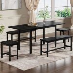 Ulife ensemble table et chaise noir 4 chaises table pliante 6 personnes table  manger rtractable multifoncti ...