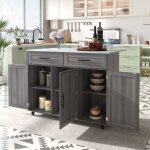 Ulife �lot central gris chariot / buffet de table � manger avec armoire de rangement et 2 tiroirs pour ...
