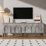Ulife meuble tv moderne gris de 160 cm design lgant charnires  fermeture douce parfait pour le salon ...