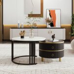 Ulife table basse ronde noire avec table d?appoint avec plateau brillant et 1 plateau blanc avec 2 tiroirs ... Ulife table basse ronde noire avec table d?appoint avec plateau brillant et 1 plateau blanc avec 2 tiroirs ...