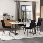 Ulife table de cuisine moderne blanche table à manger rectangulaire motif en marbre pas de chaises Ulife table de cuisine moderne blanche table à manger rectangulaire motif en marbre pas de chaises