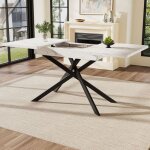 Ulife table à manger extensible blanche 120 - 160 cm table de cuisine peu encombrante pieds en fer croisés ... Ulife table à manger extensible blanche 120 - 160 cm table de cuisine peu encombrante pieds en fer croisés ...