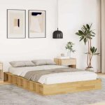Unique lit double de chambre lmt - cadre de lit - sans matelas - 120x190 cm bois massif de ch�ne cozy413576 ...