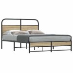 Unique lit double de chambre lmt - cadre de lit - sans matelas - 140x190 cm ch�ne fum� bois ing�nierie ...