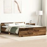 Unique lit double de chambre lmt - cadre de lit - sans matelas - vieux bois 140x190 cm bois ing�nierie ...