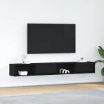 Unique meuble tv 2 pcs lmt - bancs tv armoires de rangement ch�ne noir 100x31x255 cm bois ding�nierie ...