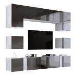 Unite murale tv ensemble meuble tv noir - gris meuble mural à led pour salon Unite murale tv ensemble meuble tv noir - gris meuble mural à led pour salon