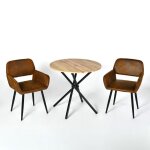 Urban meuble ensemble table vintage bois ronde ? 2 chaises cuir simul� us� design rustique cuisine salon ...