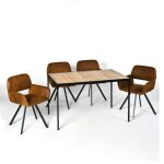 Ensemble table et 4 chaises de salle à manger pivotantes - style industriel et effet bois - marron - ... Ensemble table et 4 chaises de salle à manger pivotantes - style industriel et effet bois - marron - ...