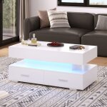 Urban meuble table basse blanche plateau relevable  hauteur rglable 2 tiroirs et espace de rangement ...