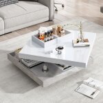 Urban meuble table basse double plateau brillant pivotant  360 en blanc et effet marbre grise clair ...